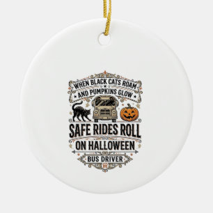 Halloween Bus Driver Spooky Vintage Engraving Shir Ceramic Ornament