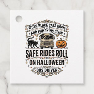 Halloween Bus Driver Spooky Vintage Engraving Shir Favour Tags
