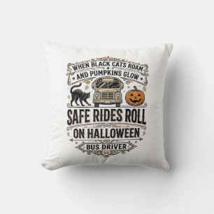 Halloween Bus Driver Spooky Vintage Engraving Shir Throw Pillow