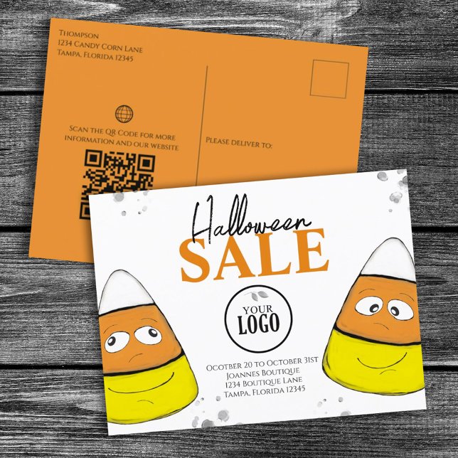 Halloween Business Logo Promotional QR Code Candy Postcard (Creator Uploaded)