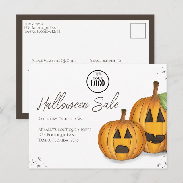 Halloween Business Promotional Pumpkins QR Code  Postcard (Front/Back)