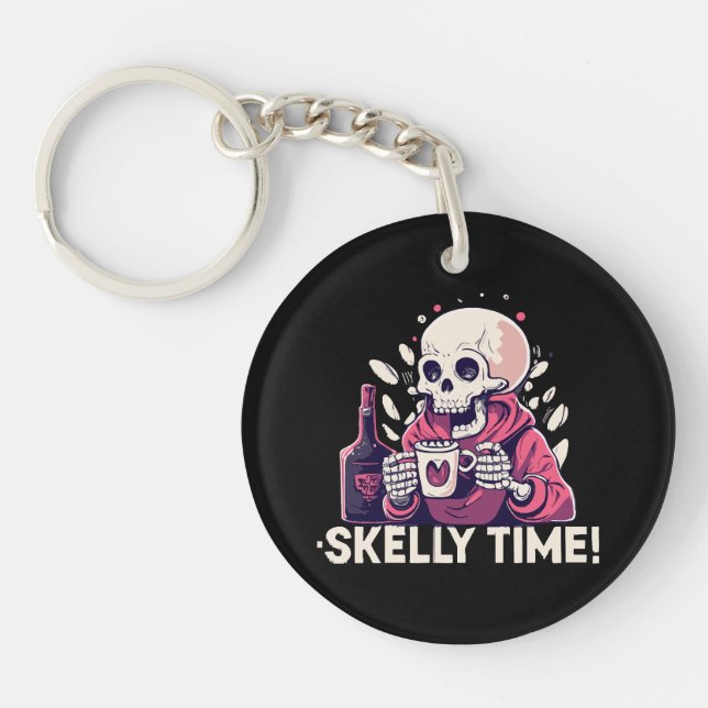 halloween but its skelly time keychain (Front)