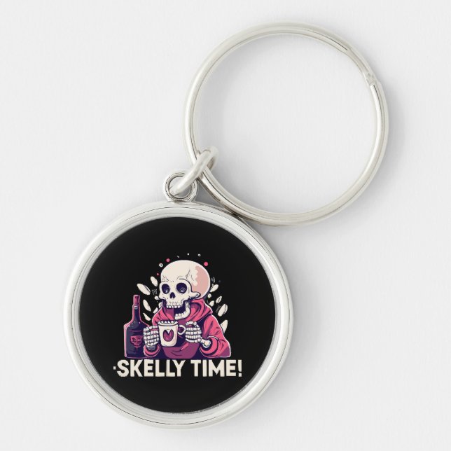 halloween but its skelly time keychain (Front)