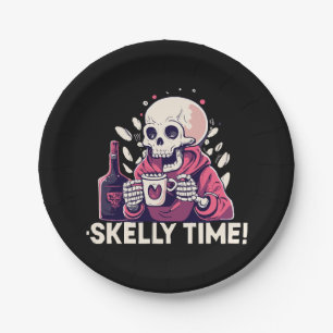 halloween but its skelly time paper plate