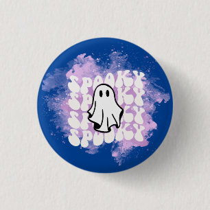 Halloween Buttons, Spooky Print White Sheet Ghost 1 Inch Round Button