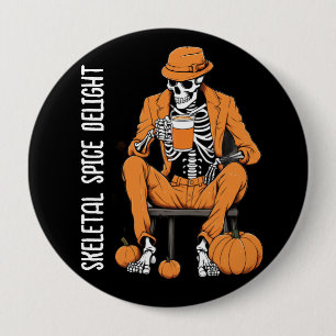 Halloween Buttons, Spooky Skeletal Spice Delight 4 Inch Round Button