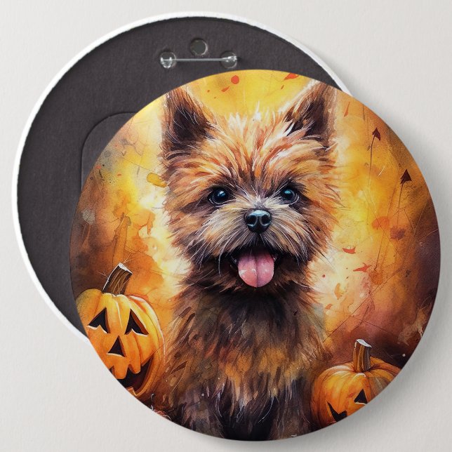 Halloween Cairn Terrier With Pumpkins Scary  6 Inch Round Button (Front & Back)