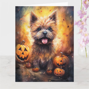 Halloween Cairn Terrier With Pumpkins Scary  Card
