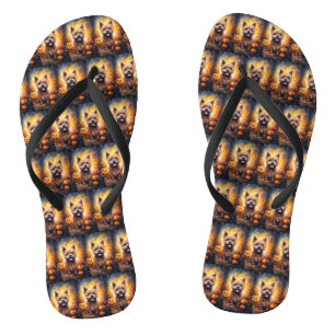 Halloween Cairn Terrier With Pumpkins Scary  Flip Flops