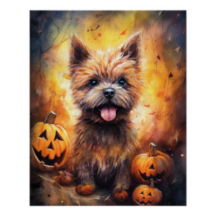 Halloween Cairn Terrier With Pumpkins Scary Poster