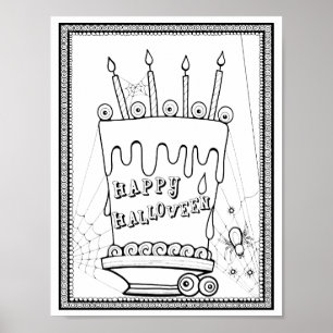 Halloween Cake Colouring Page Art Poster