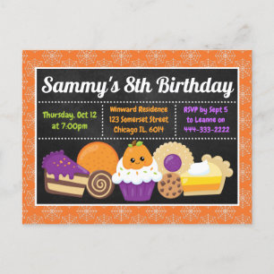 Halloween Cakes and Treats Birthday Party Invitati Postcard