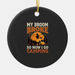 Halloween Camping Broom Vintage Horror Design Ceramic Ornament