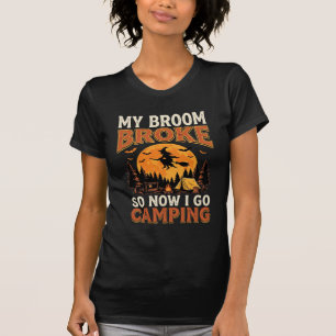 Halloween Camping Broom Vintage Horror Design T-Shirt