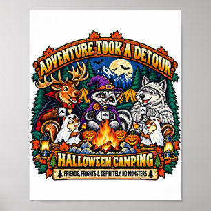 Halloween Camping Spooky Woodland Animals Poster