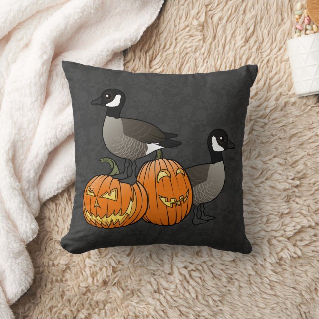 Halloween Canada Geese Birds with Jack-o-lanterns Throw Pillow (Blanket)