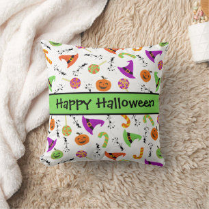 Halloween Candies Pumpkins Witch Hats Pattern Thro Throw Pillow