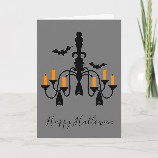 Halloween candles and bats chandeliers card (Front)