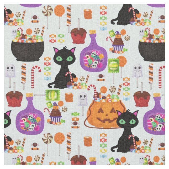 halloween candy black cat sweets caramel apples fabric (Close Up)