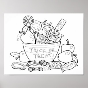 Halloween Candy Bowl Scene Coloring Page Art Poster