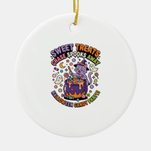 Halloween Candy Cauldron Spooky Treats Ceramic Ornament