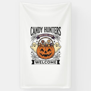 Halloween Candy Collector Vintage Engraving Pumpki Banner
