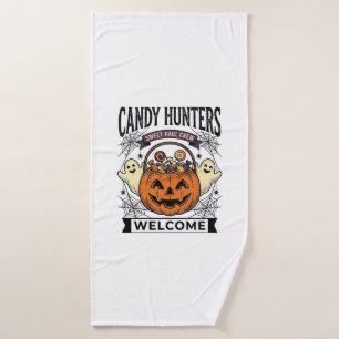Halloween Candy Collector Vintage Engraving Pumpki Bath Towel