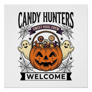Halloween Candy Collector Vintage Engraving Pumpki Poster