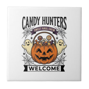Halloween Candy Collector Vintage Engraving Pumpki Tile
