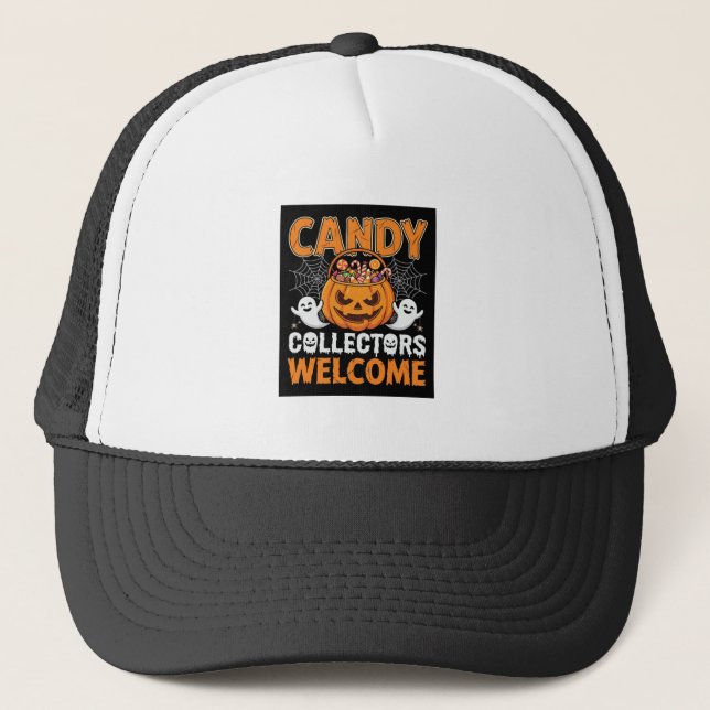 Halloween Candy Collectors Welcome Pumpkin Vector  Trucker Hat (Front)