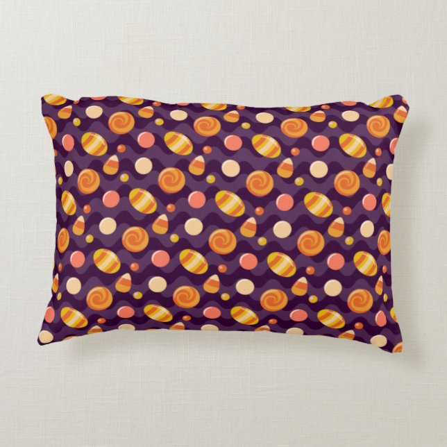 Halloween Candy Corn Candies on Purple Accent Pillow (Back)