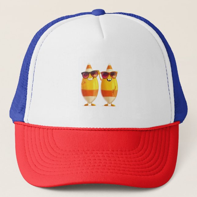 Halloween Candy Corn Crew Trucker Hat (Front)