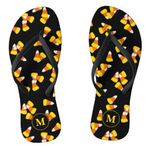 Halloween candy corn pattern monogrammed flip flops