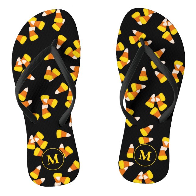 Halloween candy corn pattern monogrammed flip flops (Footbed)