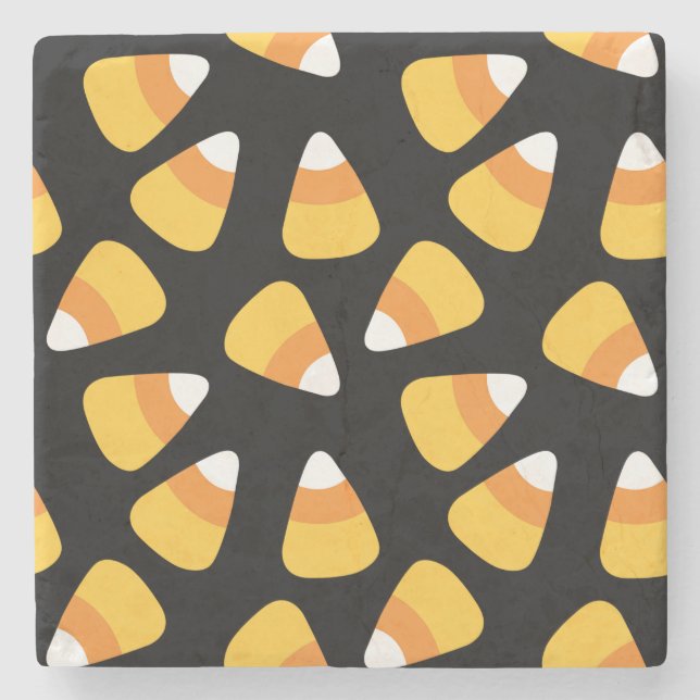 Halloween Candy Corn Pattern Stone Coaster (Front)