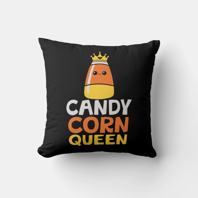 Halloween Candy Corn Queen Crown Cute Birthday Throw Pillow (Front)