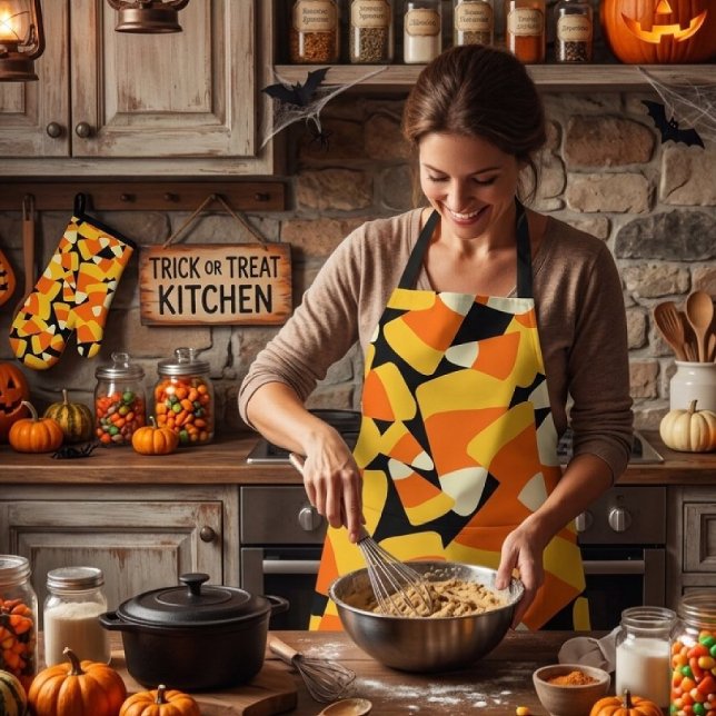 Halloween Candy Corn Seamless Pattern Apron (Creator Uploaded)