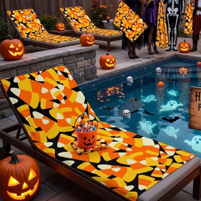 Halloween Candy Corn Seamless Pattern Beach Towel (Creator Uploaded)