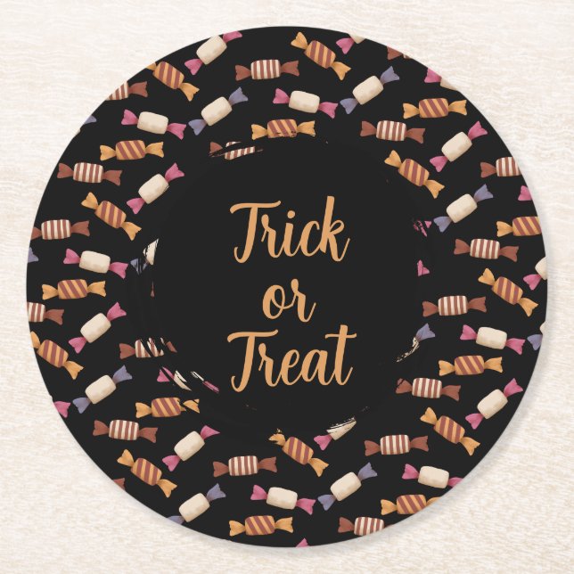 Halloween candy design pattern round paper coaster (Front)