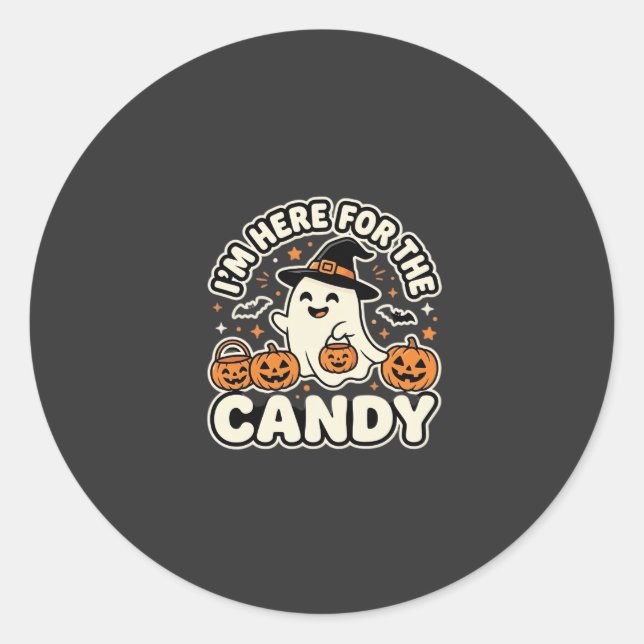 Halloween Candy Ghost Pumpkin Design Classic Round Sticker (Front)