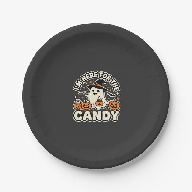 Halloween Candy Ghost Pumpkin Design Paper Plate (Front)