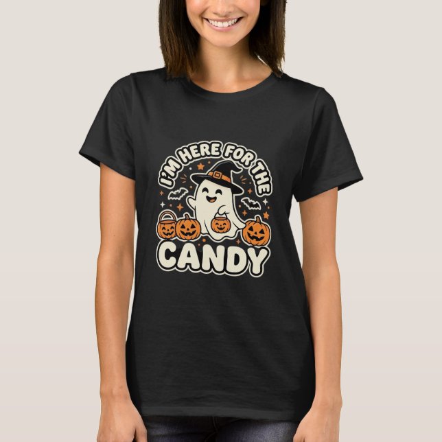 Halloween Candy Ghost Pumpkin Design T-Shirt (Front)