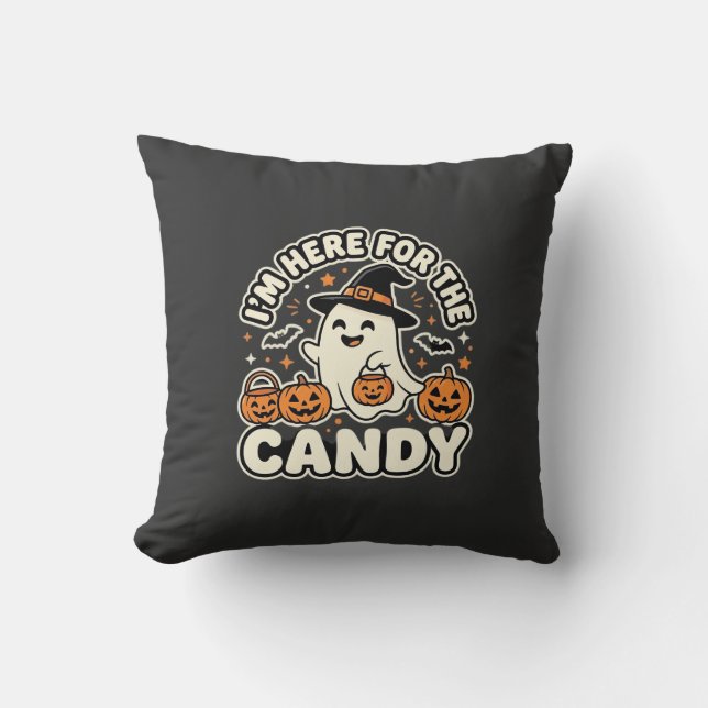 Halloween Candy Ghost Pumpkin Design Throw Pillow (Front)