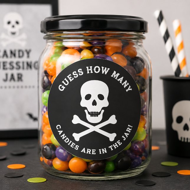Halloween Candy Guessing Jar Skull Sticker (Guessing Game Sticker)