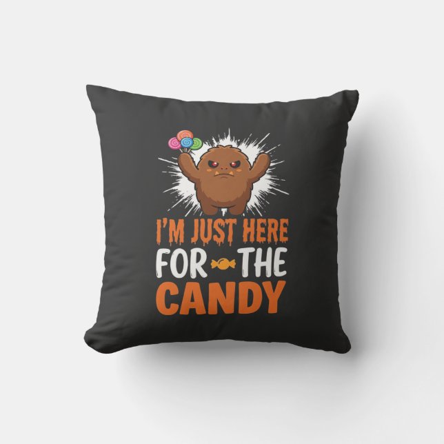 Halloween Candy Monster Quote Design Throw Pillow (Front)
