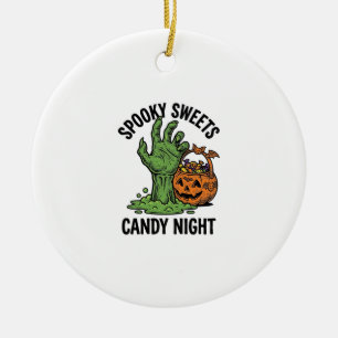 Halloween Candy Monster Vintage Spooky Treat Graph Ceramic Ornament