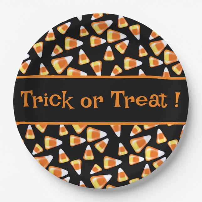 Halloween candy pattern, fun candy corn treats   paper plate (Front)