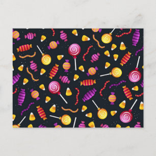 Halloween candy pattern postcard