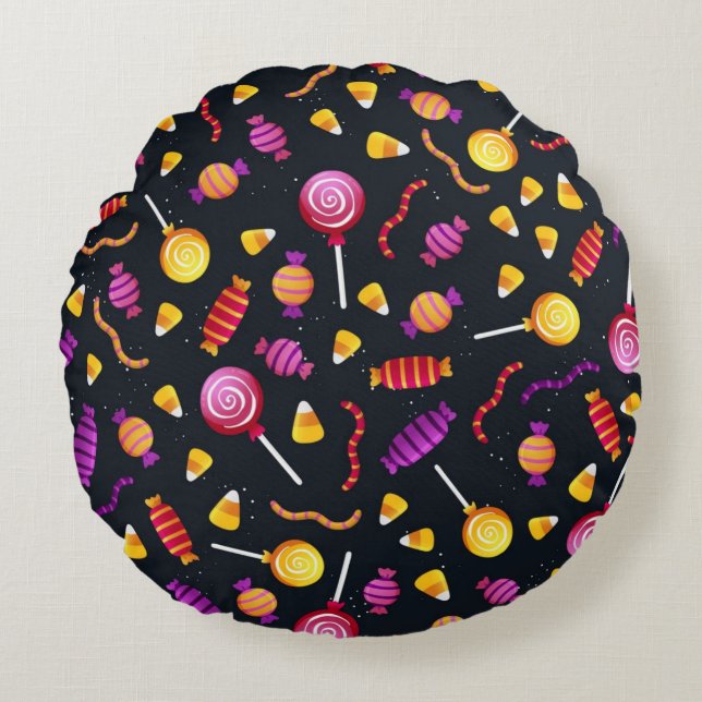 Halloween candy pattern round pillow (Front)