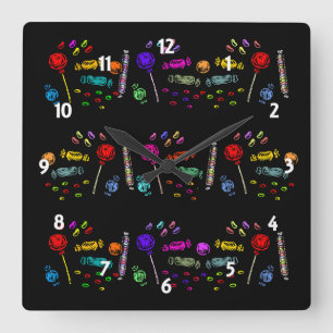 Halloween Candy Pattern Square Wall Clock